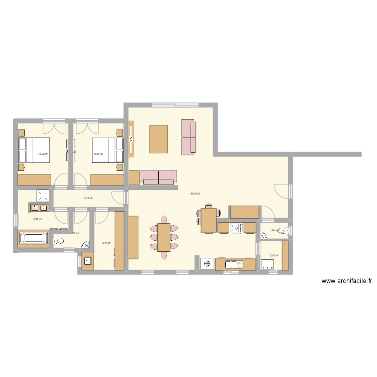 lom2. Plan de 9 pièces et 140 m2