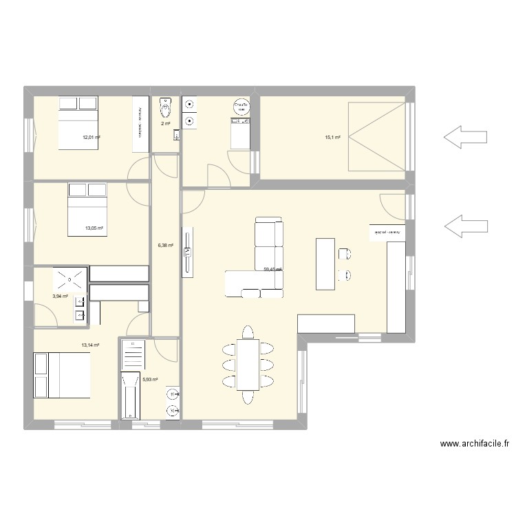 ventenac. Plan de 9 pièces et 131 m2