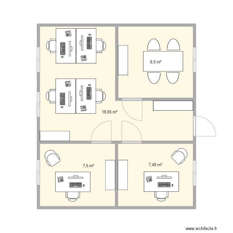 Locaux temporaire AMLO. Plan de 4 pièces et 42 m2