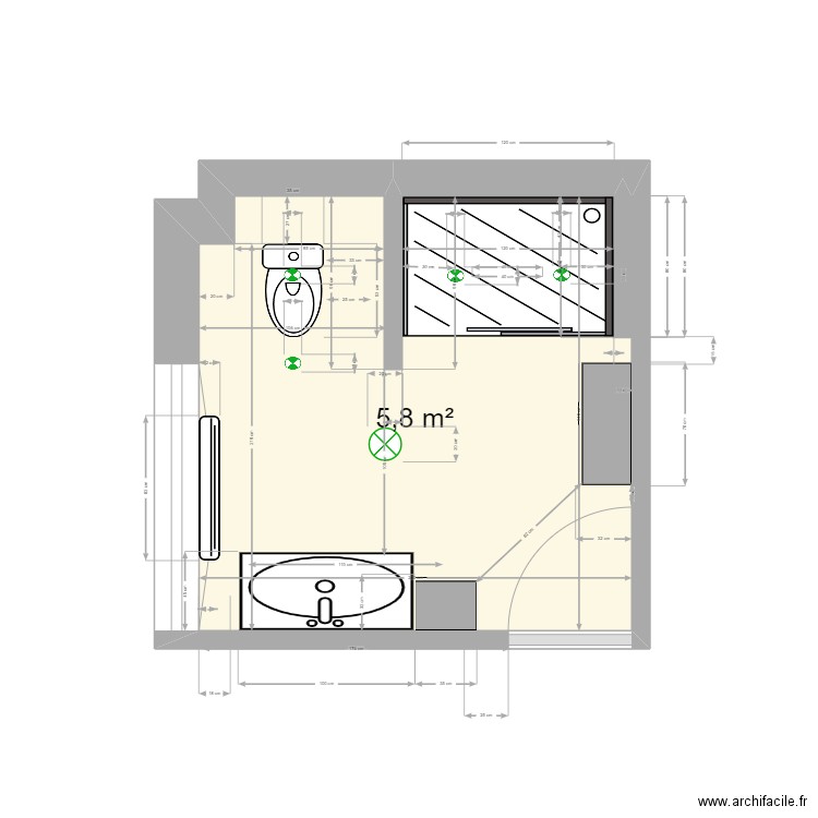 PROJET SALLE DE BAIN15. Plan de 1 pièce et 6 m2