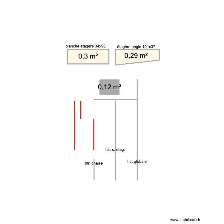 etagere. Plan de 3 pièces et 1 m2