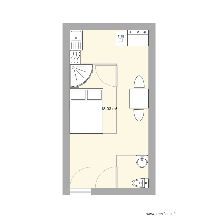 containeur. Plan de 1 pièce et 18 m2