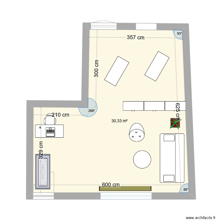 Ô lâchez-prise . Plan de 1 pièce et 30 m2