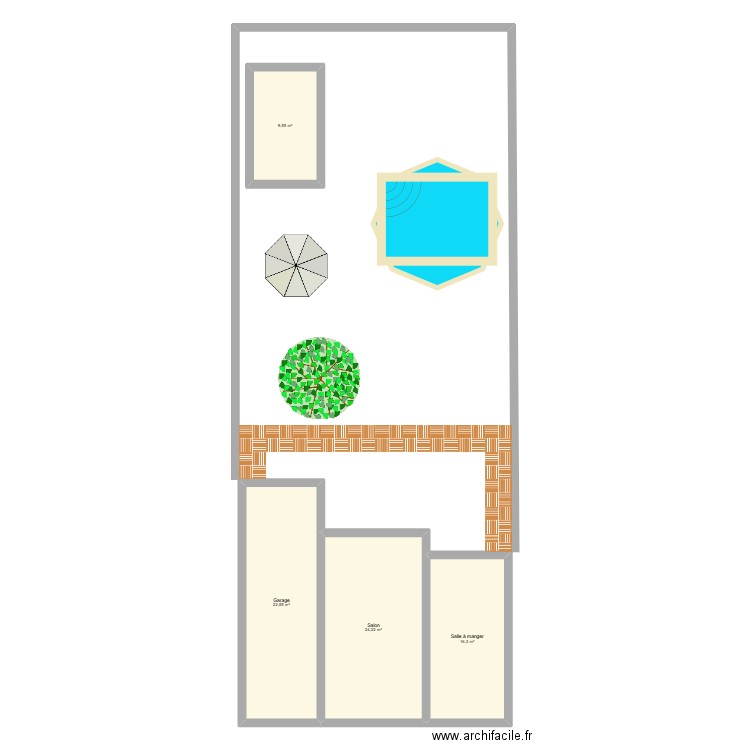 Jardin Terrasse. Plan de 4 pièces et 73 m2