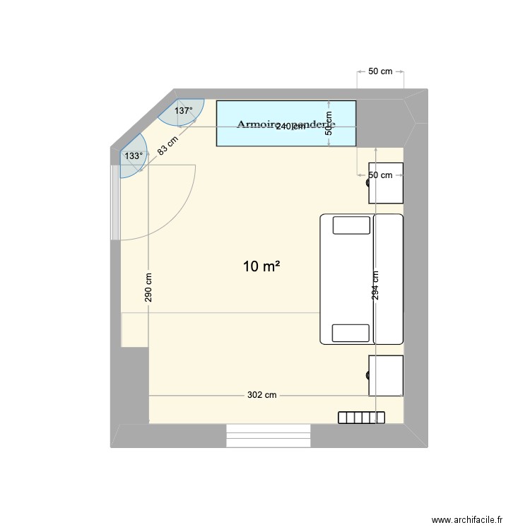 Paimpol-CH3. Plan de 1 pièce et 10 m2