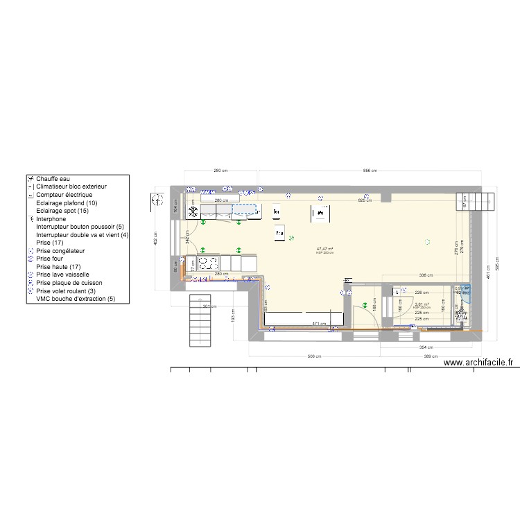 Cuisine darty. Plan de 12 pièces et 83 m2