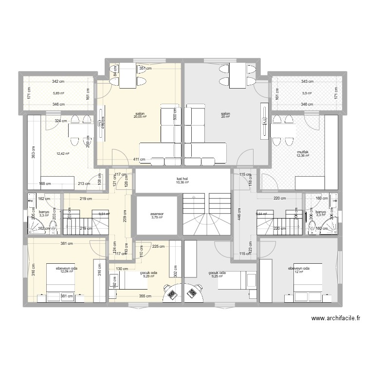  celaliye 1256/5 2+1 dubleks alti . Plan de 16 pièces et 159 m2