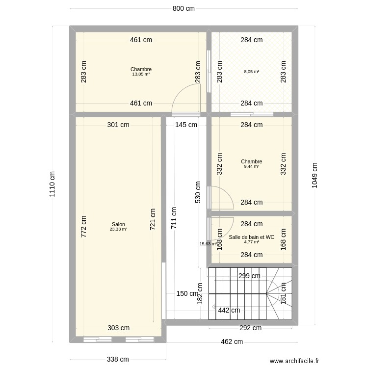 etg1. Plan de 6 pièces et 74 m2