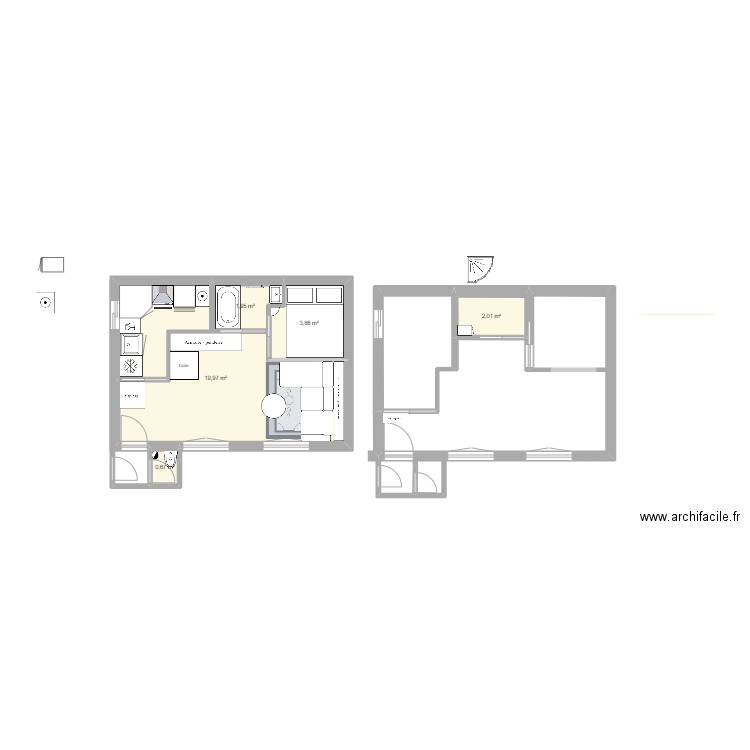 Plan 3 (laser). Plan de 5 pièces et 28 m2