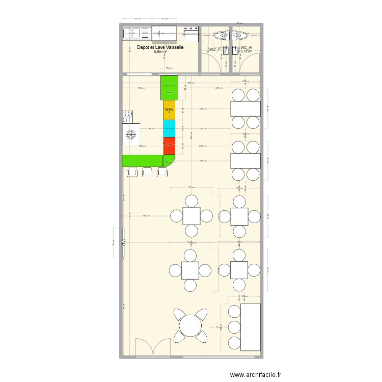 Le comptoir caféinné. Plan de 4 pièces et 73 m2