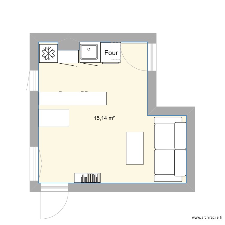 keller. Plan de 1 pièce et 15 m2