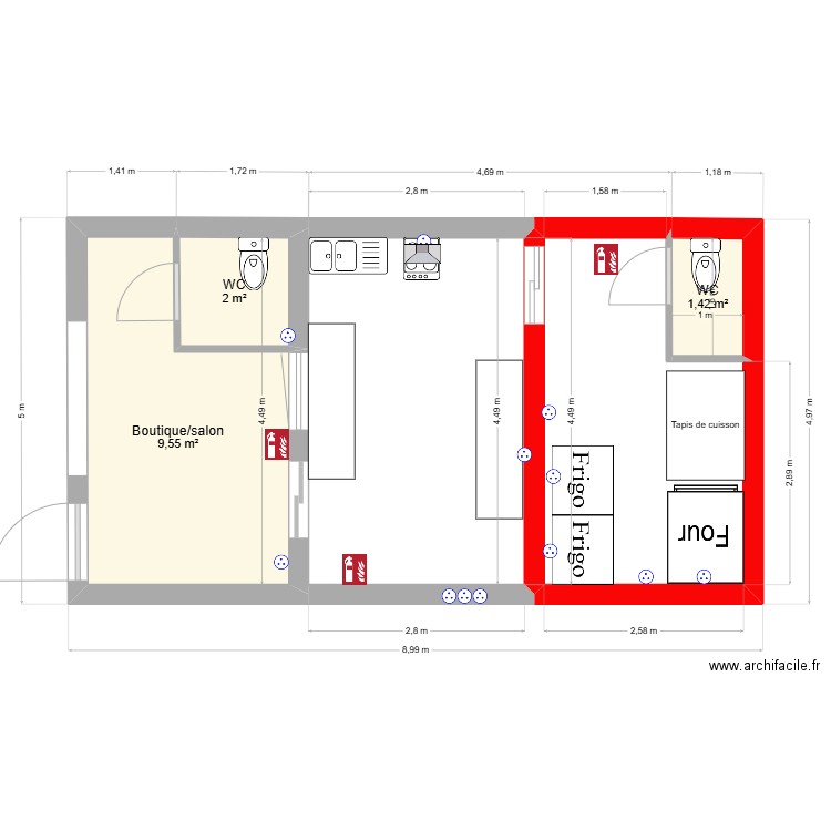 PROJET BOULANGE. Plan de 3 pièces et 13 m2