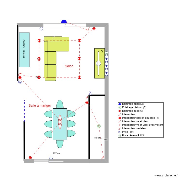 ELECTRICITE SALON et SALLE A MANGER. Plan de 0 pièce et 0 m2