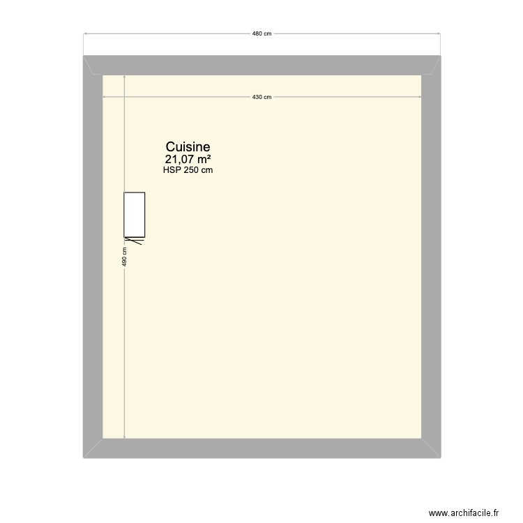 cuisine. Plan de 1 pièce et 21 m2