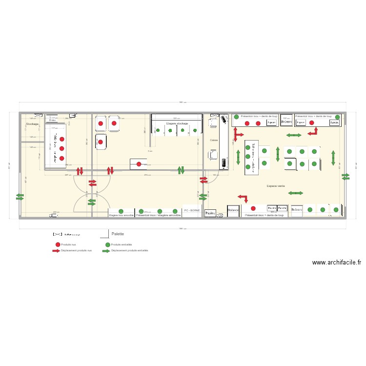 SOA produits emballés et nus / stockage. Plan de 7 pièces et 123 m2