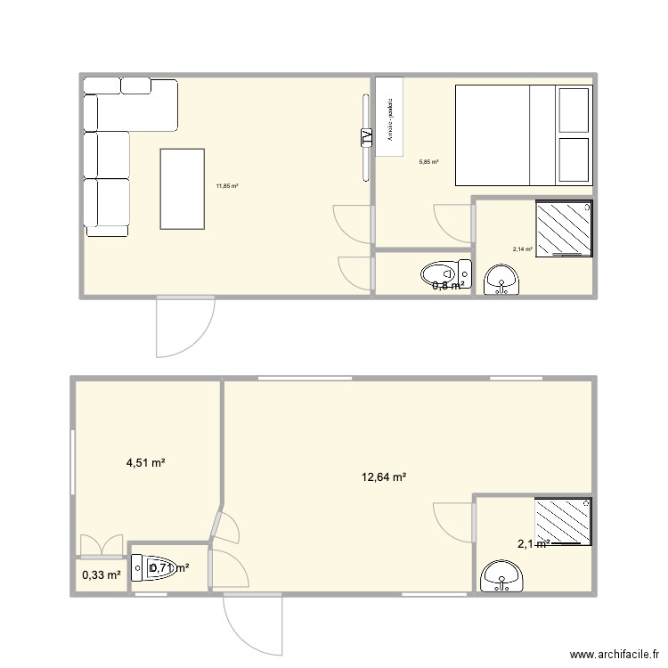 Mobilhome. Plan de 9 pièces et 41 m2