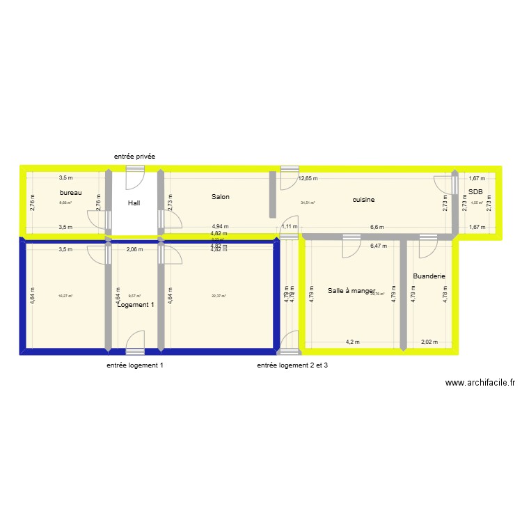 thirimont rez situation projetée. Plan de 9 pièces et 131 m2