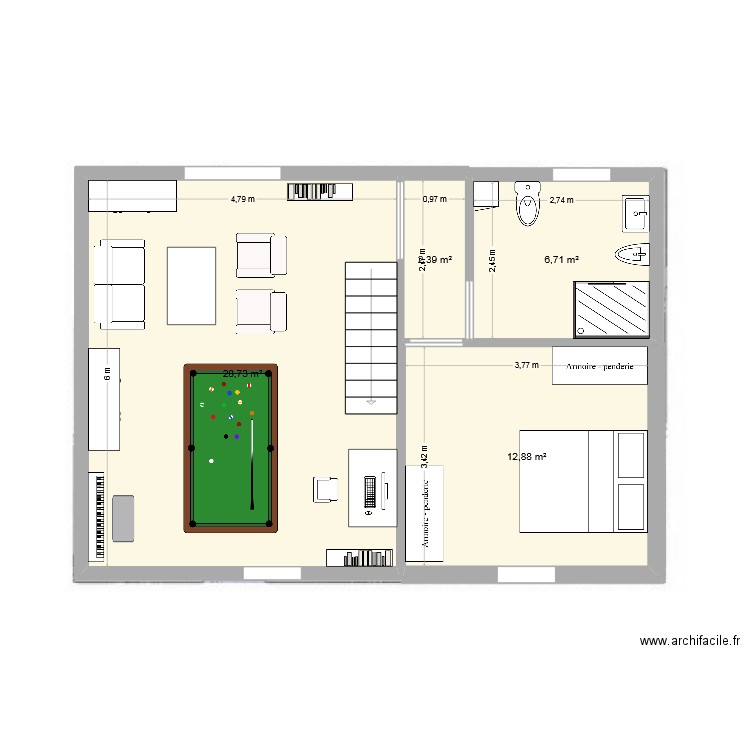 Etage_Vieux Bréhec. Plan de 4 pièces et 51 m2