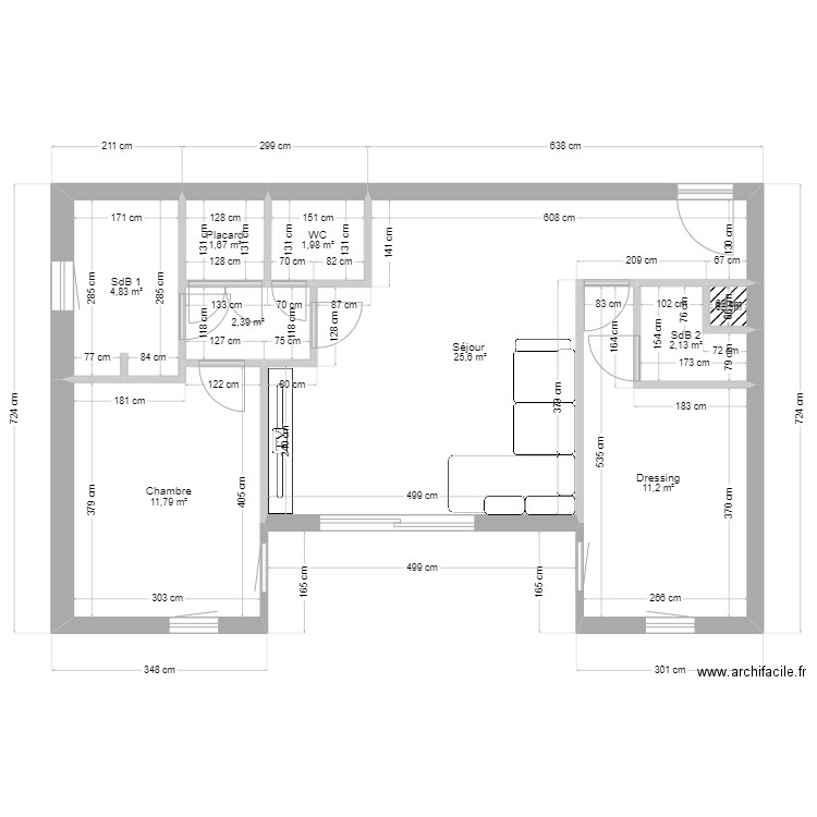 STEEVE 1. Plan de 9 pièces et 62 m2