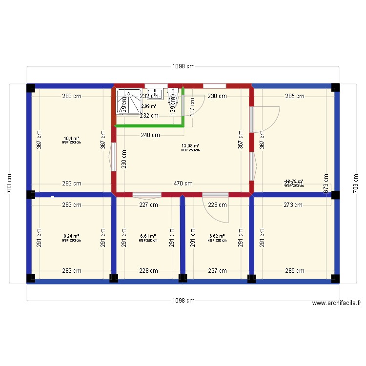 cadette grande véranda. Plan de 7 pièces et 68 m2