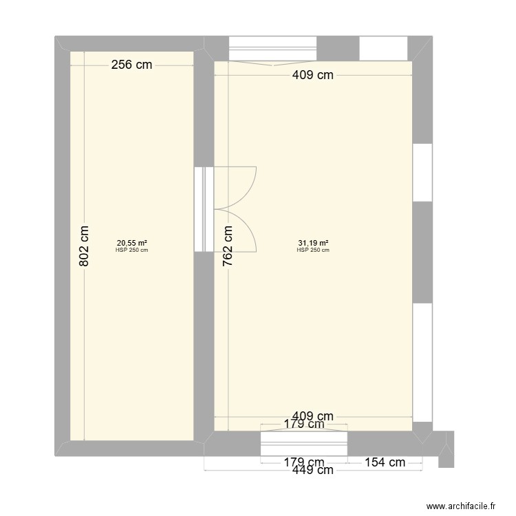 Rez réno. Plan de 2 pièces et 52 m2