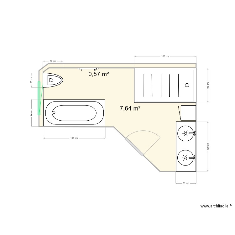 salle de bain reover mauzun. Plan de 2 pièces et 8 m2