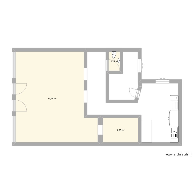 tunnel 12. Plan de 3 pièces et 40 m2