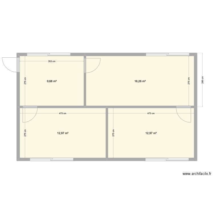 bungalow cuverie. Plan de 4 pièces et 52 m2