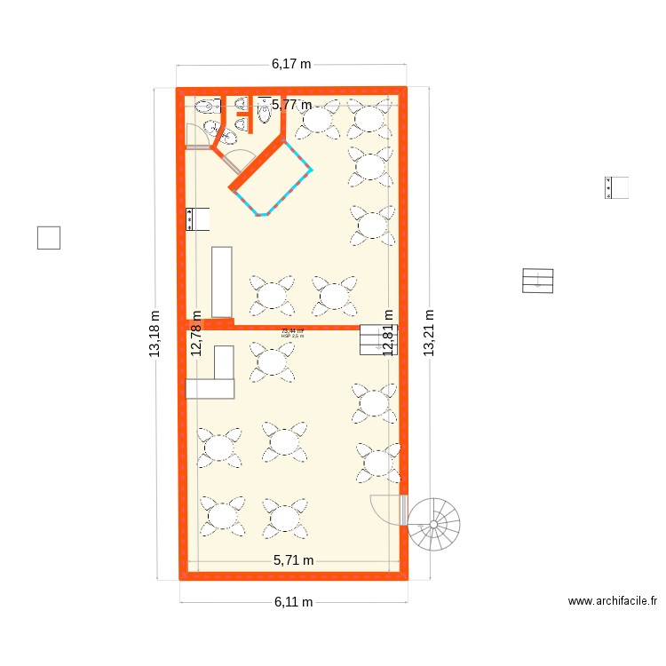 TIKILINE RESTO. Plan de 1 pièce et 73 m2