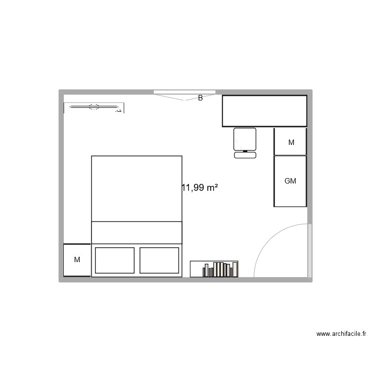 chambre ami 10.2024. Plan de 1 pièce et 12 m2