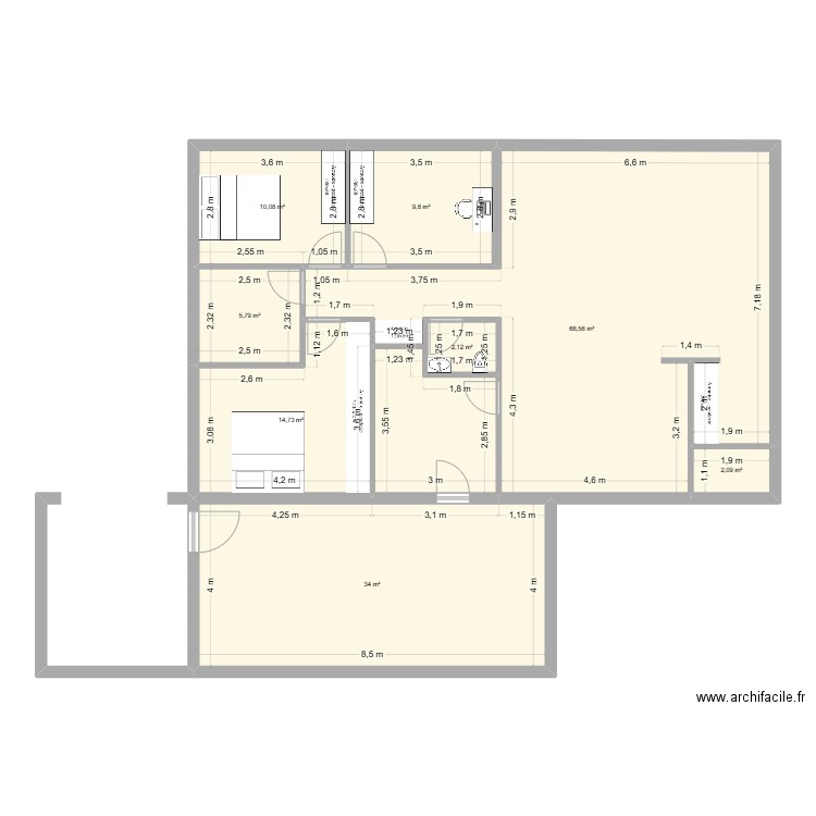 Plan parents. Plan de 8 pièces et 147 m2