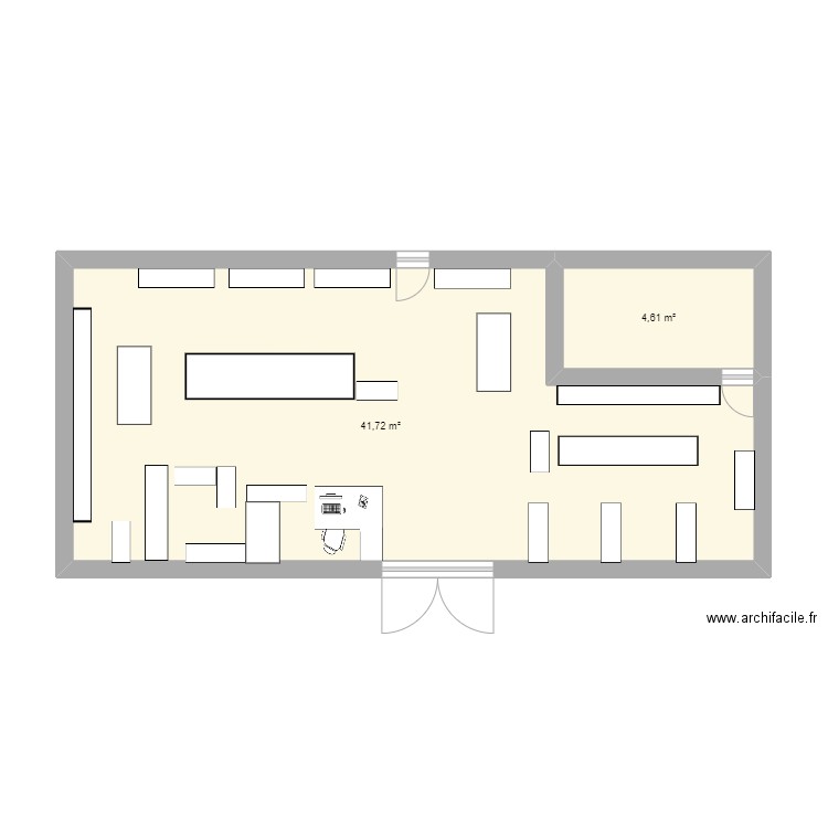 pmou. Plan de 2 pièces et 46 m2