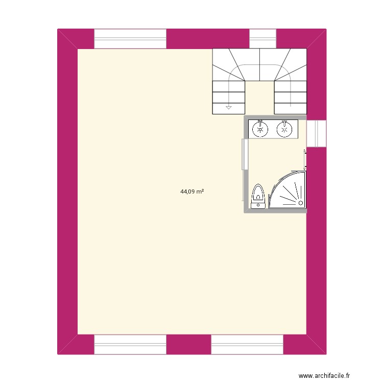 Étage 1. Plan de 1 pièce et 44 m2