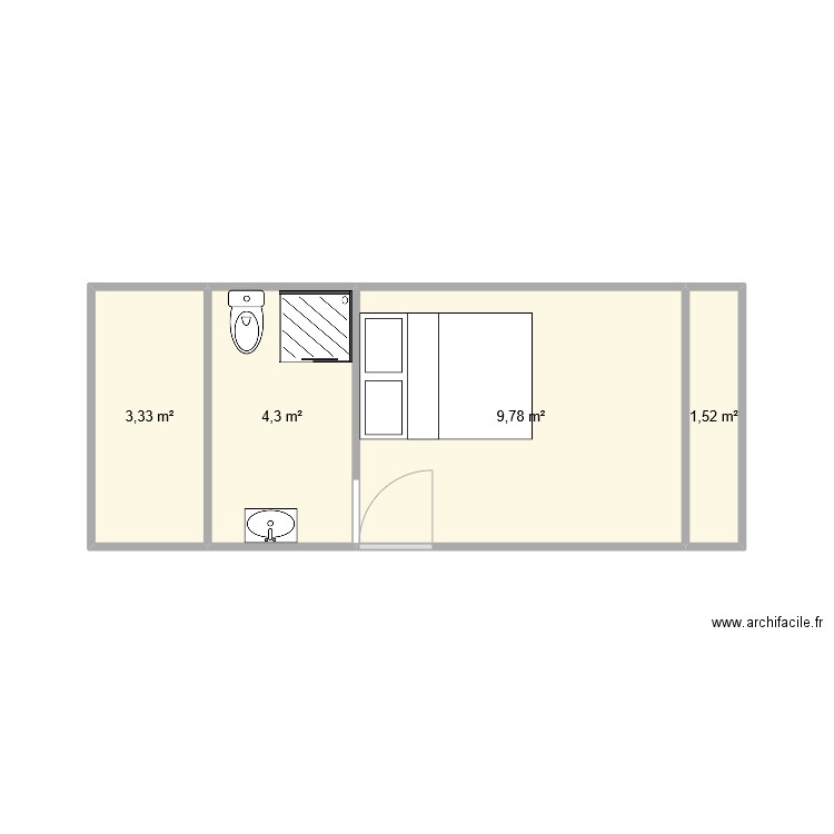 sdb mezanine. Plan de 4 pièces et 19 m2