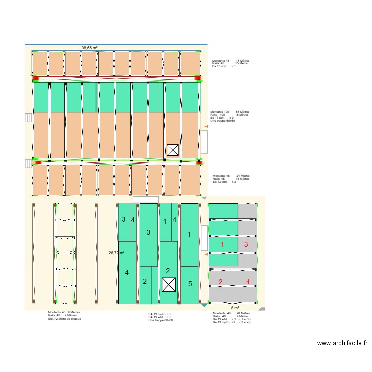 étage Sonnac pose rail pour plafond ba13. Plan de 3 pièces et 73 m2