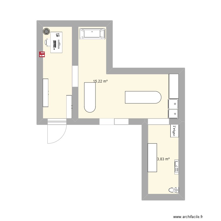 salon de toilettage . Plan de 2 pièces et 19 m2