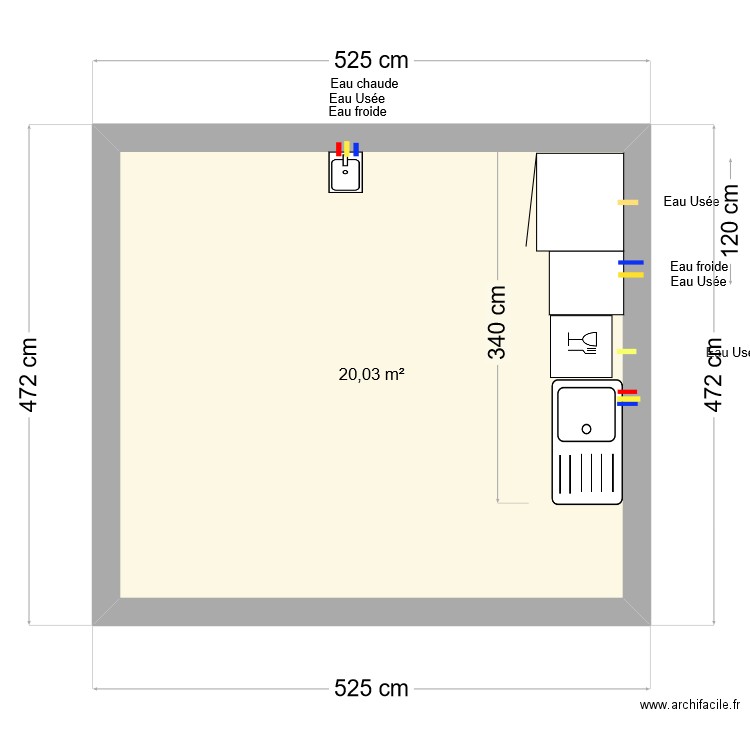 Golf. Plan de 1 pièce et 20 m2