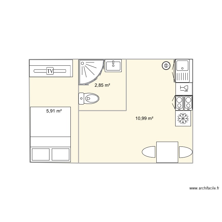 Ma maison Elisa. Plan de 3 pièces et 20 m2