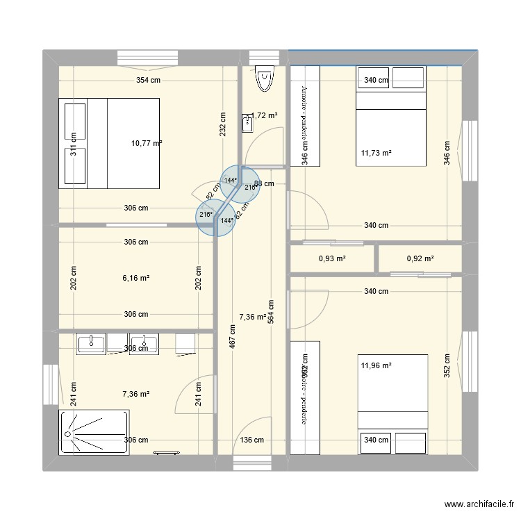 travaux. Plan de 9 pièces et 59 m2