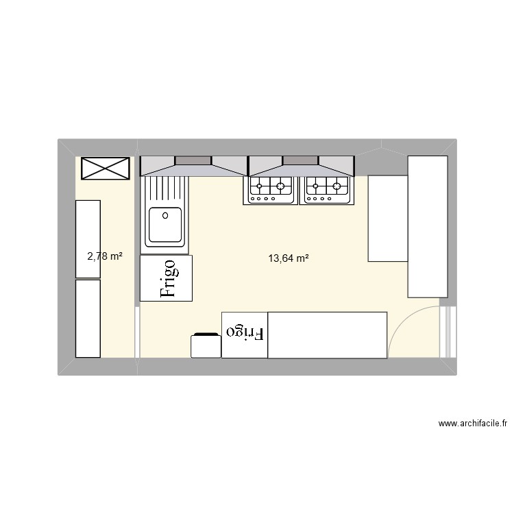 Vietnam Café. Plan de 2 pièces et 16 m2