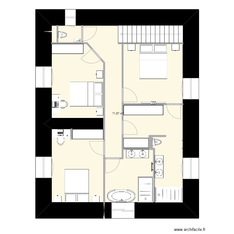 etage2 . Plan de 1 pièce et 72 m2