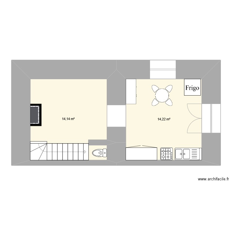 Rdc. Plan de 2 pièces et 28 m2