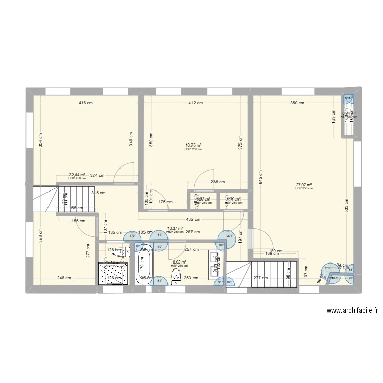 Etage Faisans . Plan de 9 pièces et 90 m2