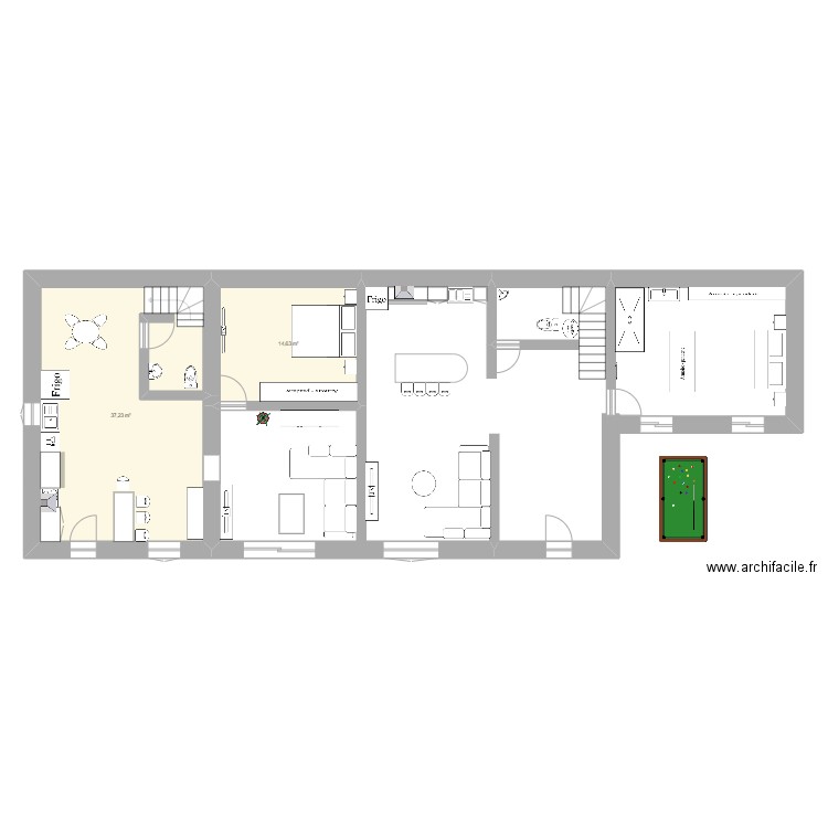 maison voltaire V3. Plan de 2 pièces et 52 m2