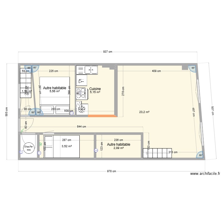 Paris 2. Plan de 7 pièces et 43 m2