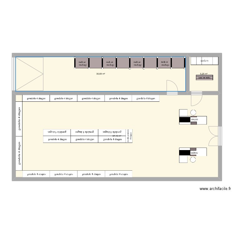 Supérette Diagnon. Plan de 3 pièces et 123 m2