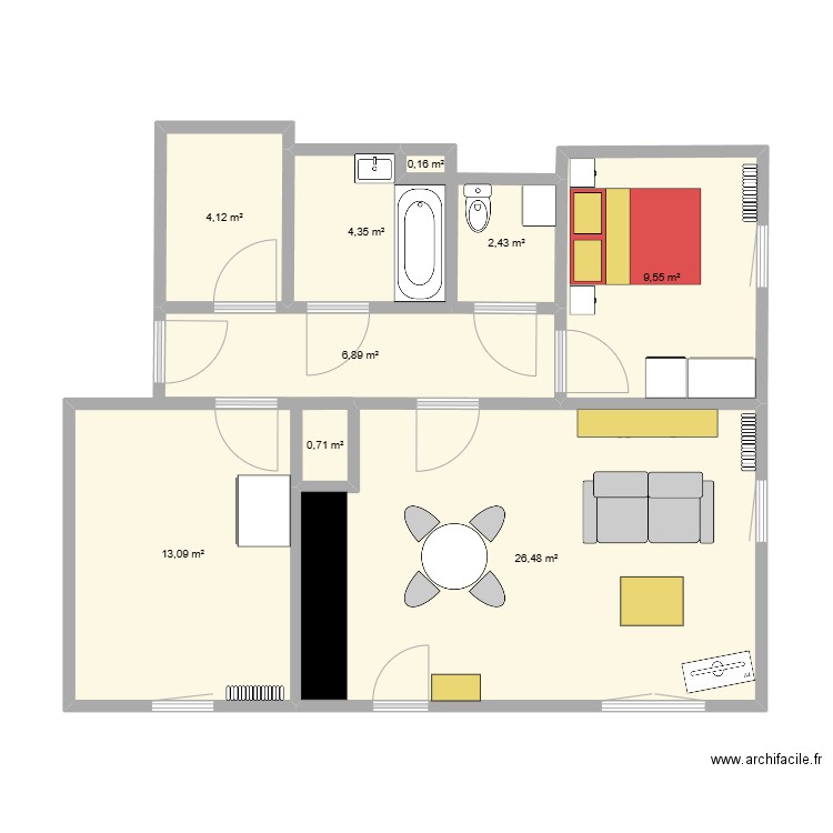 Appartement pompier. Plan de 9 pièces et 68 m2