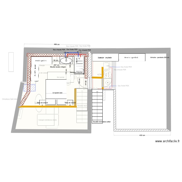 DUPLEX V1. Plan de 2 pièces et 34 m2