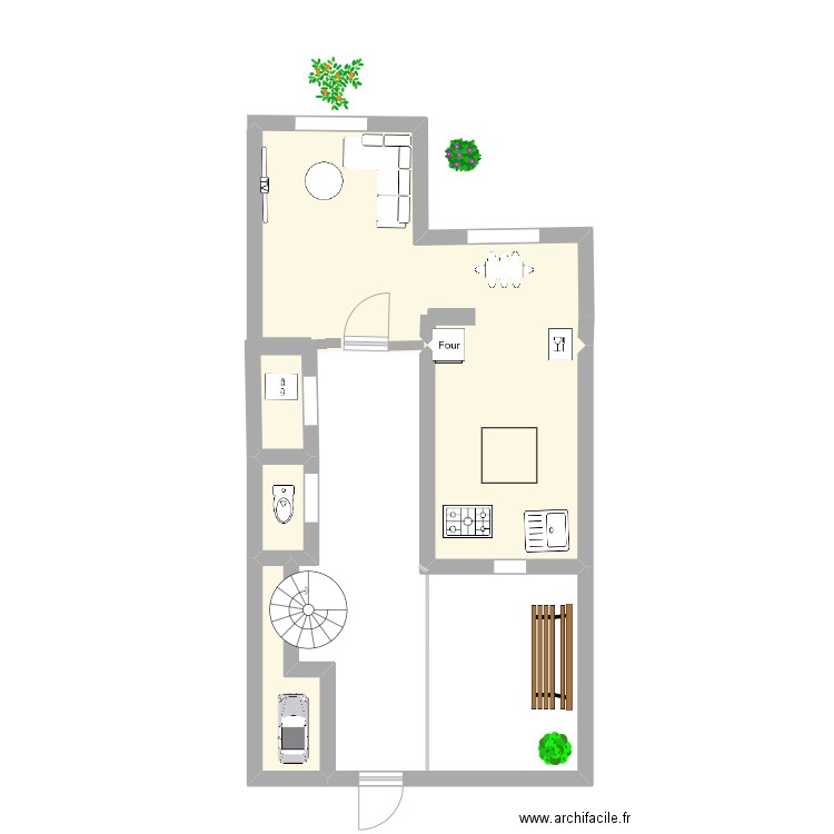 RDC. Plan de 5 pièces et 31 m2