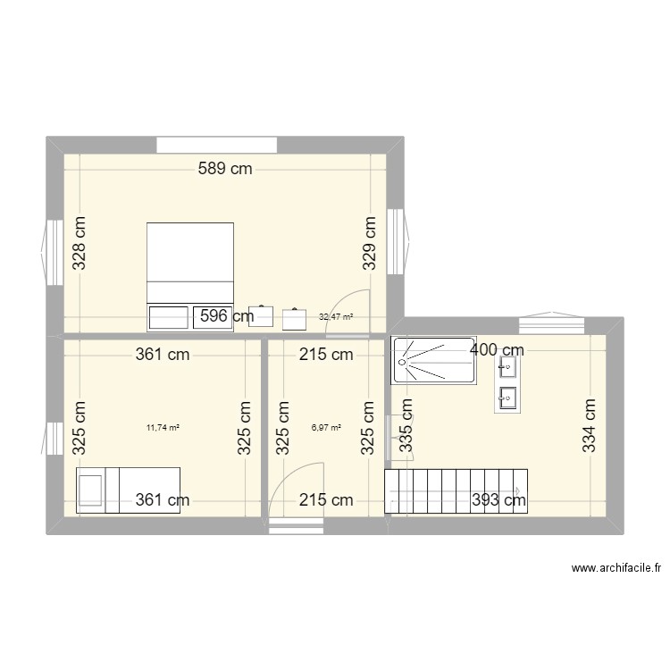 1er étage modifié par Flo. Plan de 3 pièces et 51 m2